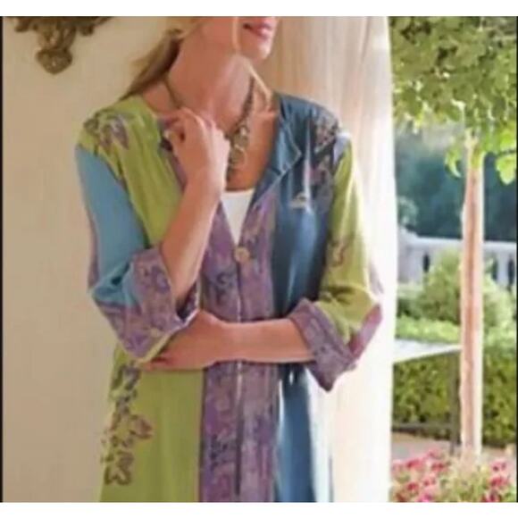 Soft Surroundings Breezy Batik Kimono Medium Multicolored Kaftan Nature Print - Picture 1 of 4